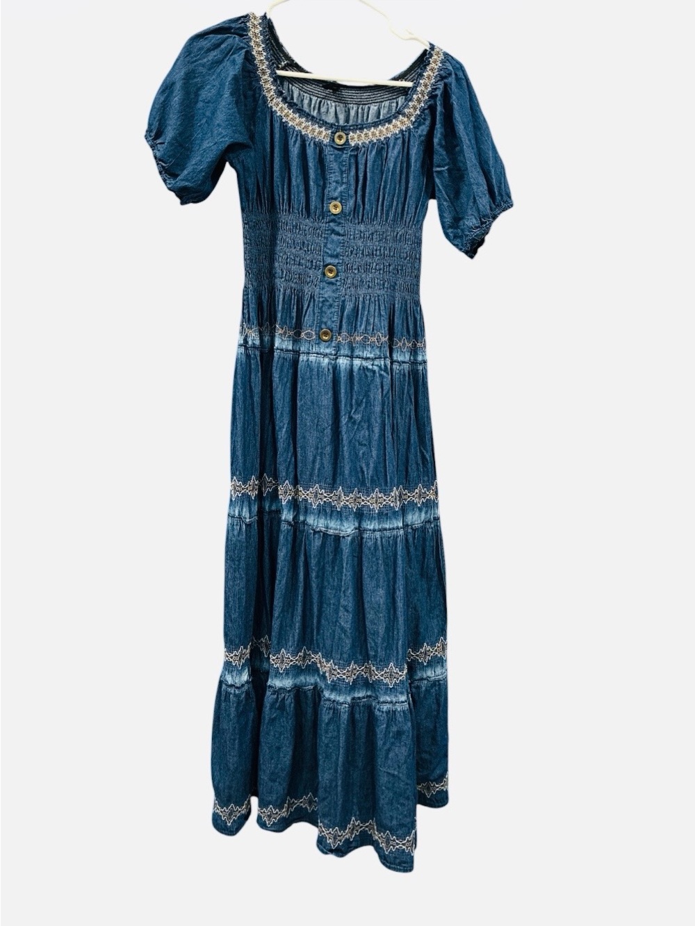 Blue Tiered Maxi Dress with Smocked Waist
